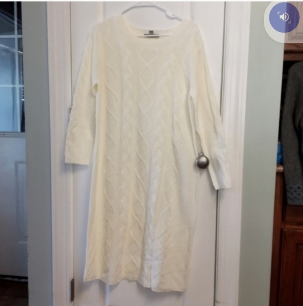Elegant Jessica London White Cable Knit Dress Midi 12 Like New Winter Party